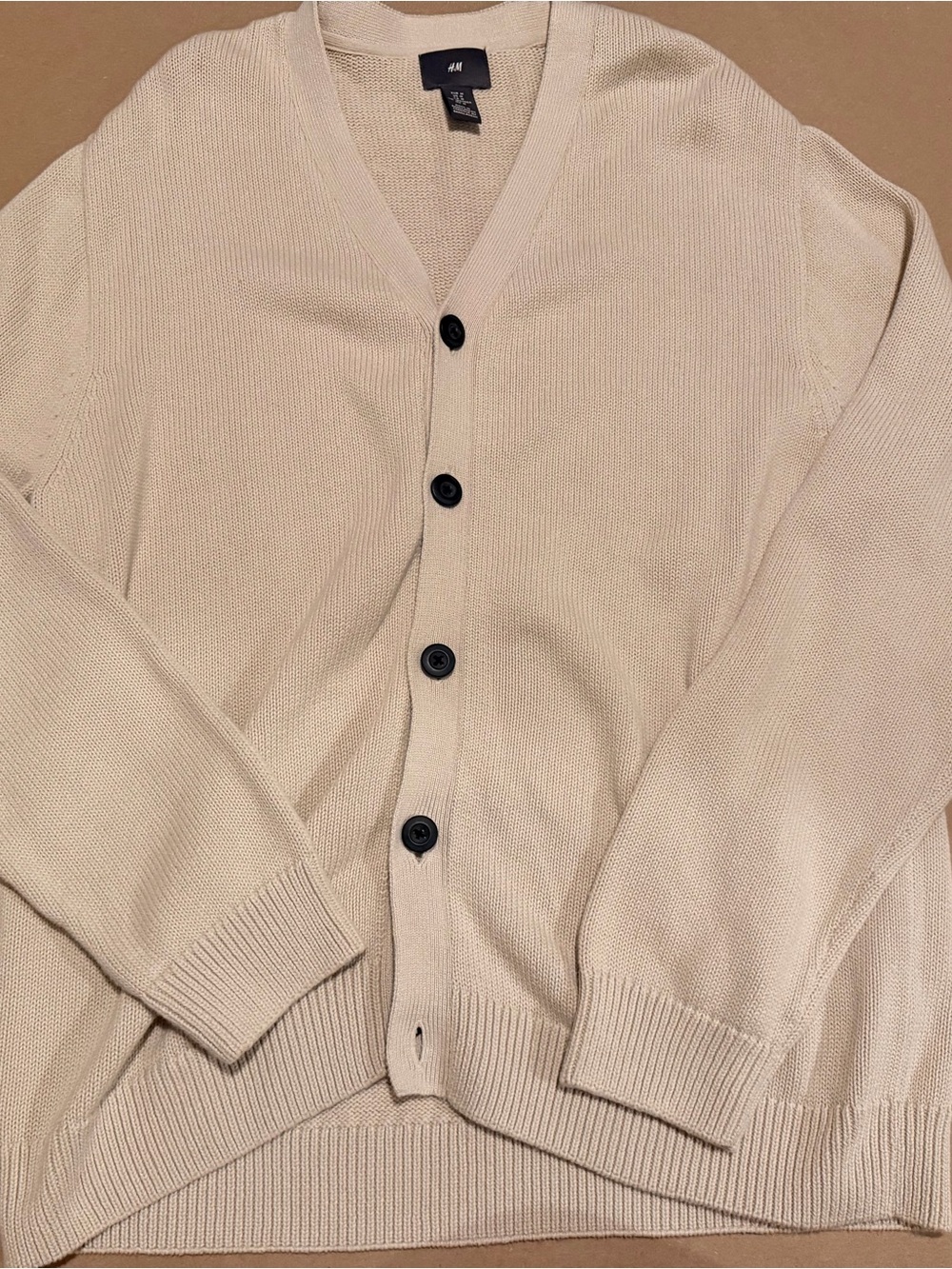 H&M Men's Beige Button-Down V-Neck Cardigan